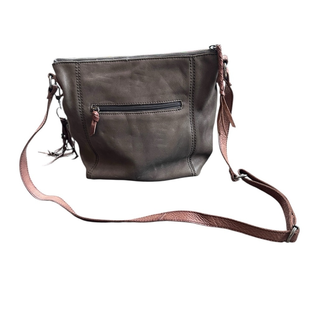 The Sak Ashland‎ Leather Crossbody Bag Womens Gray Brown Excellent Tassel Hobo